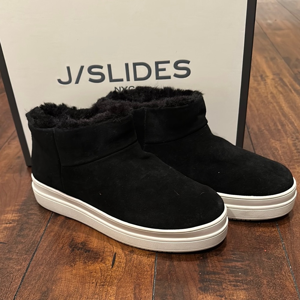 J/Slides NYC Black Fur-Lined Sneakers